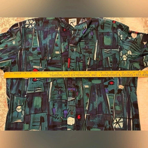 Roper Vintage Western Rodeo Shirt Abstract 90s Print Rare. Size XL 17 1/2 x 35 - Picture 7 of 9